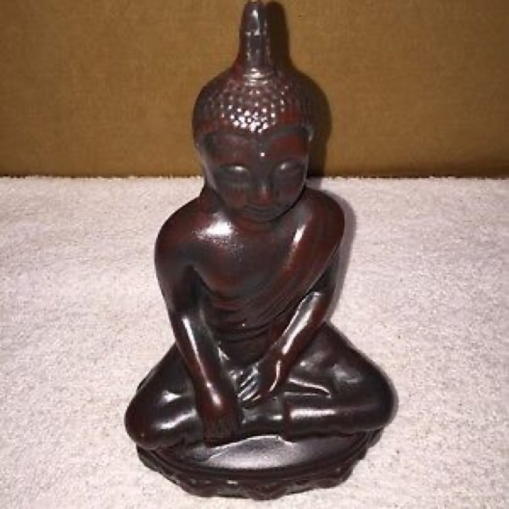 Vintage Ceramic Buddha Figurine, Oxblood Maroon Painted Meditation Figure, Asian